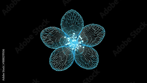 a spring cherry blossom in a futuristic glowing plexus wireframe style. This high-tech botanical vector represents the fusion of seasonal nature and artificial intelligence.