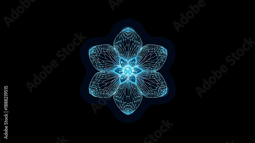 a spring cherry blossom in a futuristic glowing plexus wireframe style. This high-tech botanical vector represents the fusion of seasonal nature and artificial intelligence.