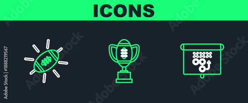 Set line Planning strategy concept, American Football ball and Award cup and football icon. Vector