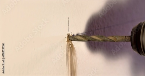 Cuadro en lienzo Wall Drilling Scene, Power Tool Penetrating Wall Surface During Renovation Proce
