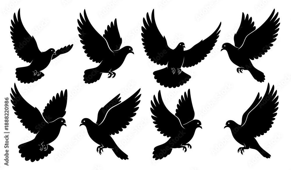 Obraz premium Elegant Dove of Peace Silhouette Vector Set for Wedding and Logo Design