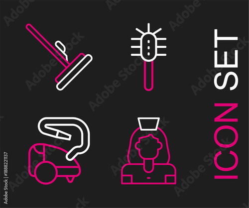 Set line Cleaning lady service, Vacuum cleaner, Toilet brush and Mop icon. Vector