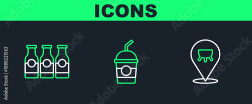 Set line Udder, Bottle with milk and Milkshake icon. Vector