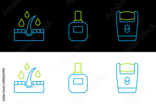 Set line Electric razor blade, Oil for hair care treatment and Aftershave icon. Vector