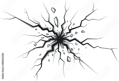 Abstract graphic of a cracked surface, illustrating damage, disruption, and impact with radiating lines