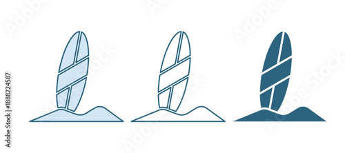 Blue Surfboard icon isolated on white background. Surfing board. Extreme sport. Sport equipment. Vector
