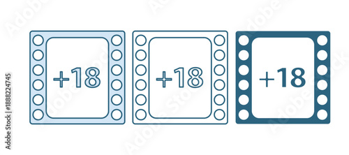 Blue Play Video with inscription 18 plus content icon isolated on white background. Age restriction symbol. Adult channel. Vector