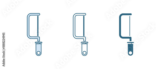 Blue Hacksaw icon isolated on white background. Metal saw for wood and metal. Vector