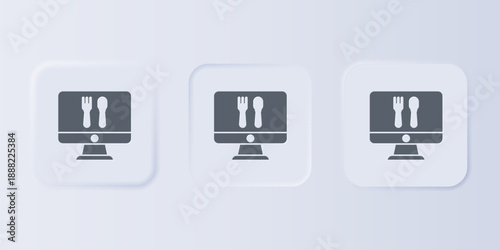 Grey Online ordering and fast food delivery icon isolated on grey background. Set icons in square buttons. Vector
