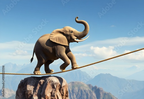 An Elephant walking on a tightrope
