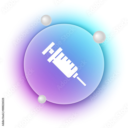 White GMO syringe icon isolated on white background. Genetically modified organism acronym. Dna food modification. Blue and purple gradient circle background. Vector