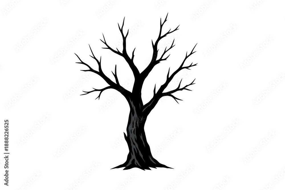 Fototapeta premium Dead tree silhouette with bare branches on transparent background, symbolizing fear, halloween, and mortality