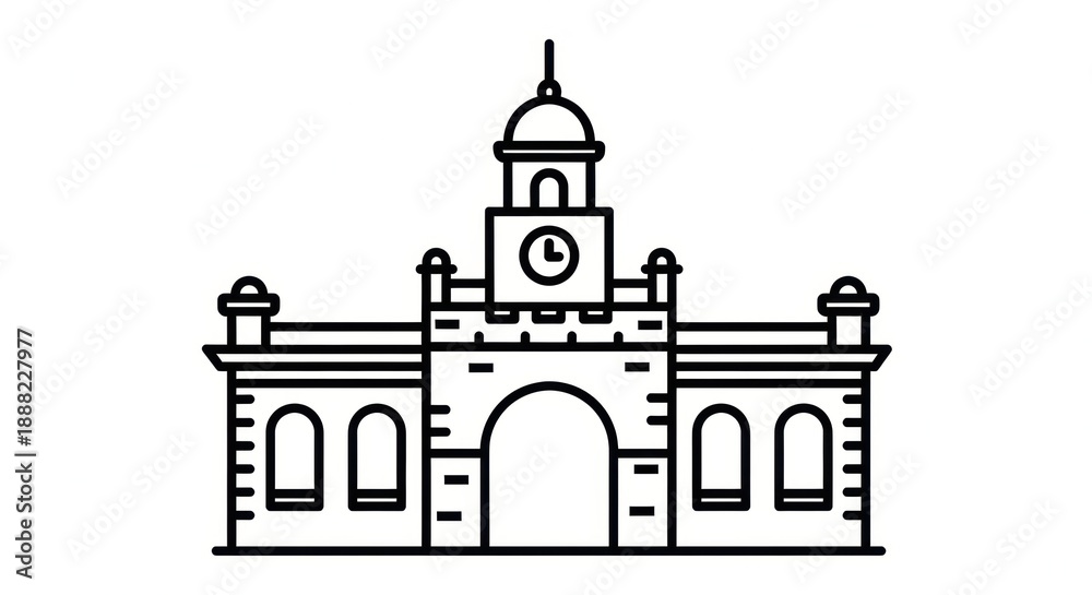 Obraz premium Historic Clock Tower Building Outline Icon