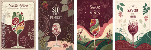 Artistic wine-themed illustrations showcasing vibrant colors and intricate designs.