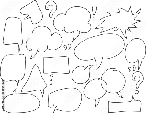 Doodle set of empty comic speech bubbles vector illustration.