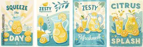 Bright and colorful citrus-themed illustrations for refreshing drinks.