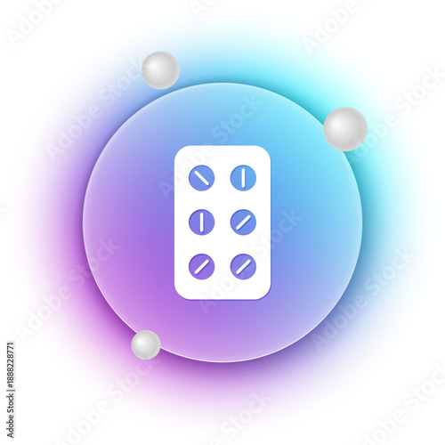 White Pills in blister pack icon isolated on white background. Medical drug package for tablet, vitamin, antibiotic, aspirin. Blue and purple gradient circle background. Vector