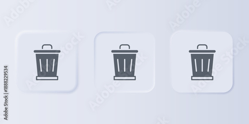 Grey Trash can icon isolated on grey background. Garbage bin sign. Recycle basket icon. Office trash icon. Set icons in square buttons. Vector