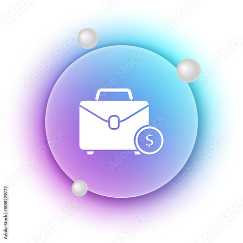 White Briefcase and money icon isolated on white background. Business case sign. Business portfolio. Blue and purple gradient circle background. Vector