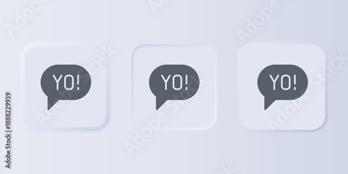 Grey Yo slang lettering icon isolated on grey background. Greeting words. Set icons in square buttons. Vector