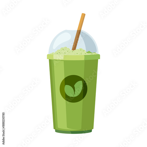 Iced Matcha Latte in a Plastic Cup Icon Illustration Vector