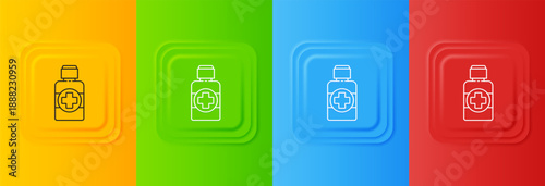 White Bottle of medicine syrup icon isolated on colorful background. Set icons in square buttons. Vector