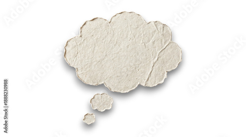 Textured paper thought bubble cutout with rough handmade edges isolated on transparent background