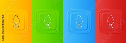 White Anal plug icon isolated on colorful background. Butt plug sign. Fetish accessory. Sex toy for men and woman. Set icons in square buttons. Vector