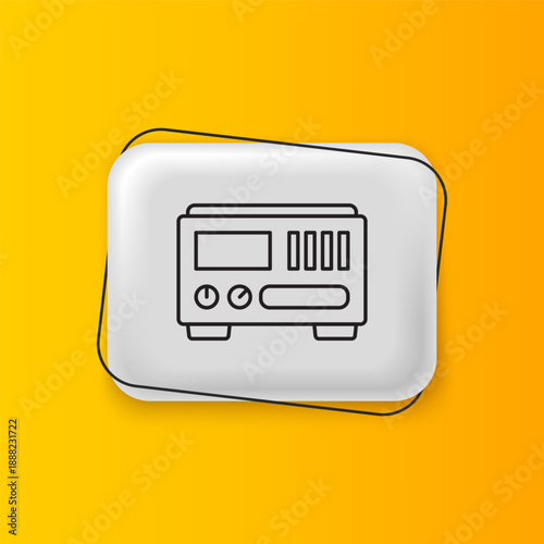 Black Electrical measuring instruments icon isolated on yellow background. Analog devices. Electrical appliances. Silver rectangle button. Vector