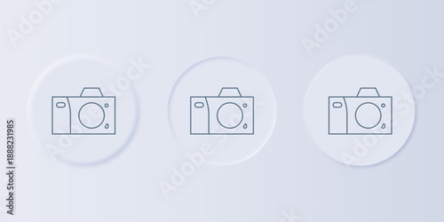 Grey Photo camera icon isolated on grey background. Foto camera icon. Set icons in square buttons. Vector