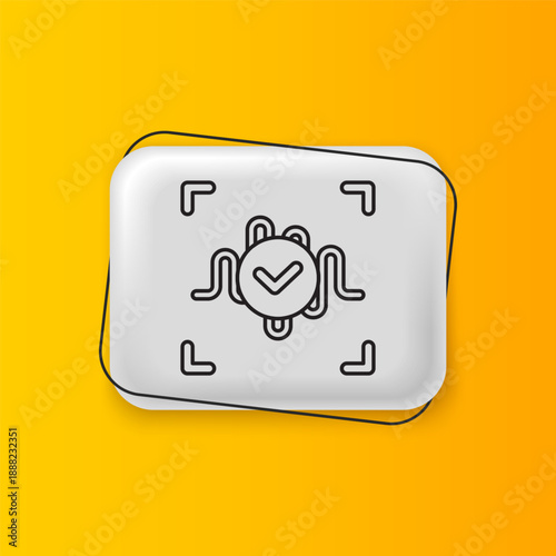 Black Voice recognition icon isolated on yellow background. Voice biometric access authentication for personal identity recognition. Cyber security. Silver rectangle button. Vector