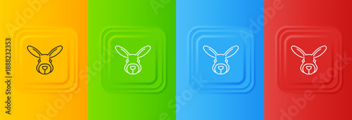 White Rabbit head icon isolated on colorful background. Set icons in square buttons. Vector