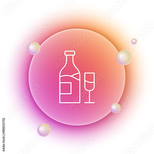 White Wine bottle with glass icon isolated on white background. Orange and pink gradient circle background. Vector