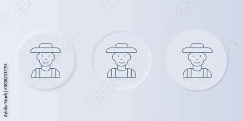 Grey Farmer in the hat icon isolated on grey background. Set icons in square buttons. Vector
