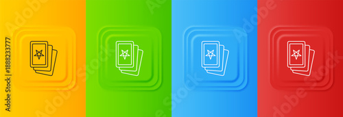 White Three tarot cards icon isolated on colorful background. Magic occult set of tarot cards. Set icons in square buttons. Vector