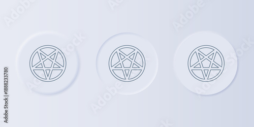 Grey Pentagram in a circle icon isolated on grey background. Magic occult star symbol. Set icons in square buttons. Vector