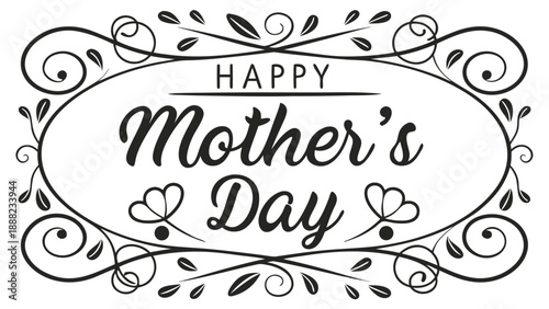 Elegant floral frame displays happy mother s day with decorative swirls and a silhouette