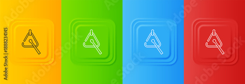 White Triangle musical instrument icon isolated on colorful background. Set icons in square buttons. Vector