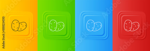 White Potato icon isolated on colorful background. Set icons in square buttons. Vector