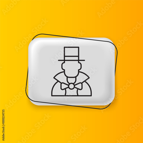 Black Magician icon isolated on yellow background. Silver rectangle button. Vector