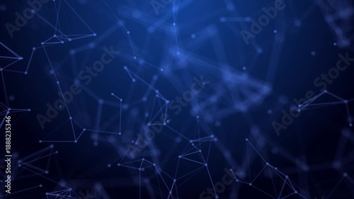 Abstract blue digital network animation with interconnected plexus lines. Cyber-physical industrial automation background with blue glowing nodes for a business networking system.