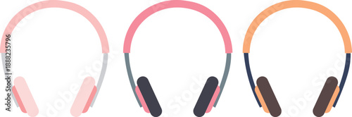 Modern wireless headphones vector icon set for music gaming and podcast design