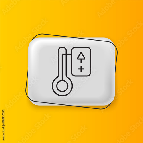 Black Sauna thermometer icon isolated on yellow background. Sauna and bath equipment. Silver rectangle button. Vector