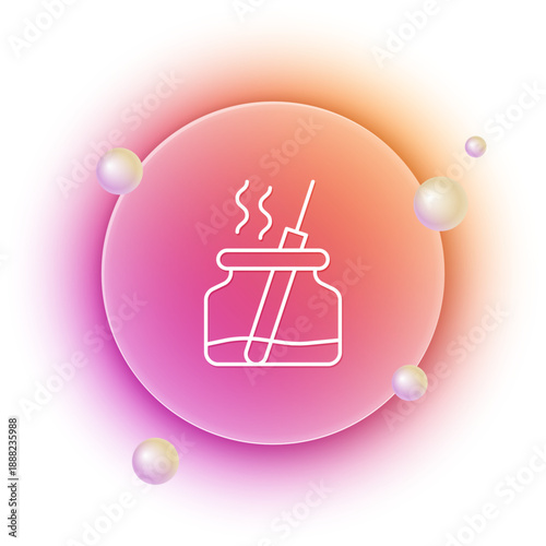 White Aroma diffuser icon isolated on white background. Glass jar different with wooden aroma sticks. Orange and pink gradient circle background. Vector