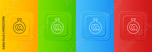 White Exhibition with various minerals, rocks and crystals icon isolated on colorful background. Minerals exhibition, mineralogy, geology expo or museum. Set icons in square buttons. Vector