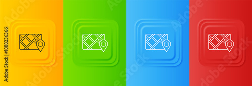 White Gps device with map icon isolated on colorful background. Set icons in square buttons. Vector