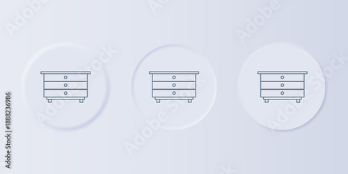 Grey Chest of drawers icon isolated on grey background. Set icons in square buttons. Vector