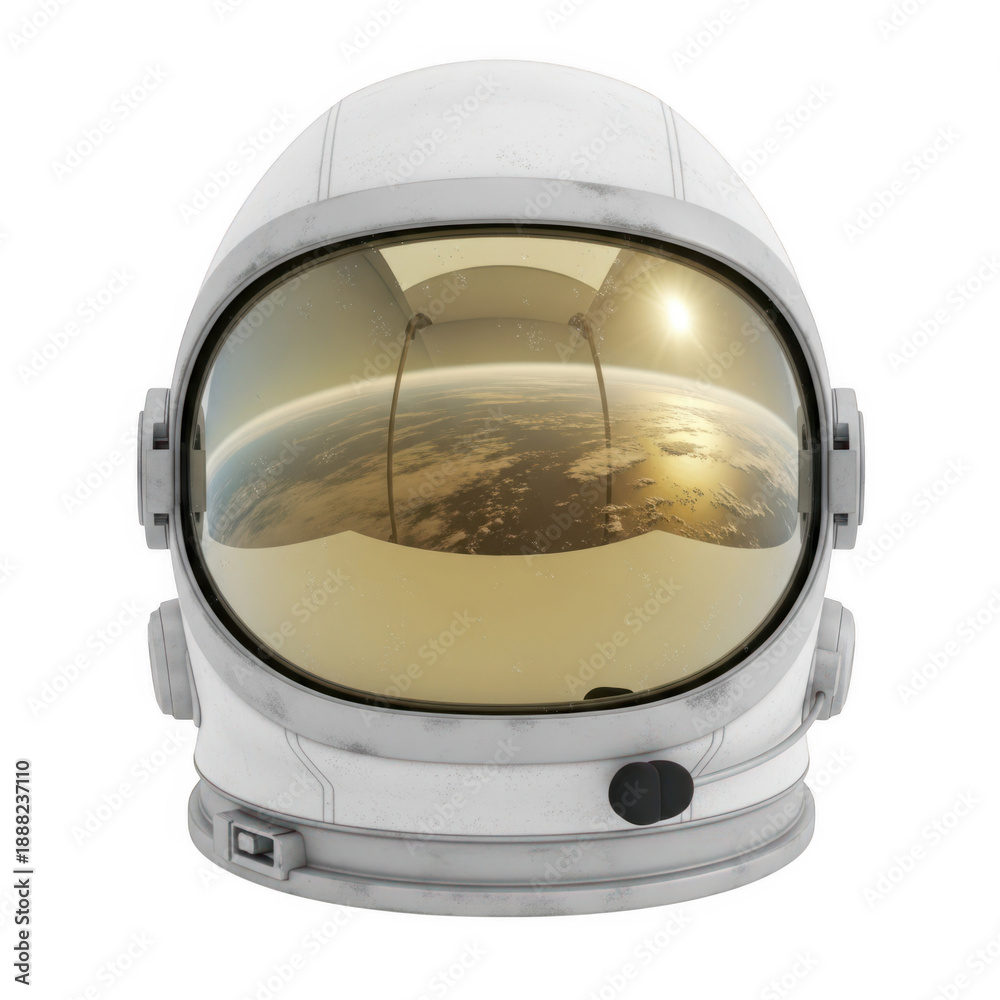 Fototapeta premium 3d rendered astronaut helmet with earth reflection isolated on transparent background