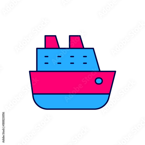 Filled outline Cruise ship icon isolated on white background. Travel tourism nautical transport. Voyage passenger ship, cruise liner. Worldwide cruise. Vector