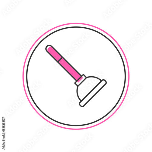 Filled outline Rubber plunger with wooden handle for pipe cleaning icon isolated on white background. Toilet plunger. Vector